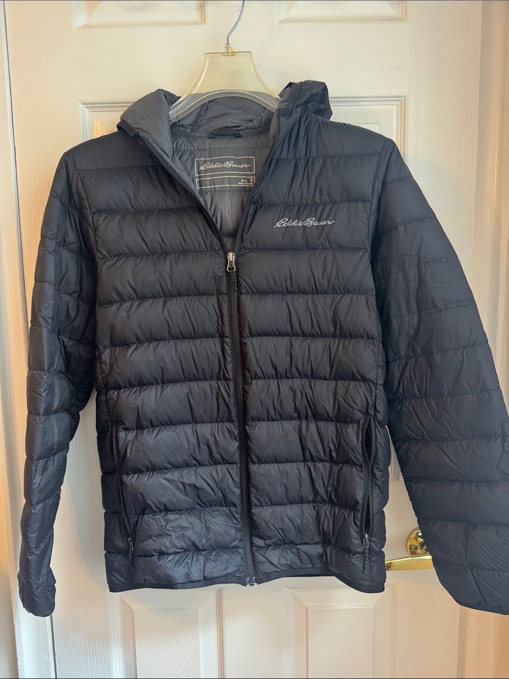 Eddie Bauer Men's Black Packable Puffer Jacket with Hood